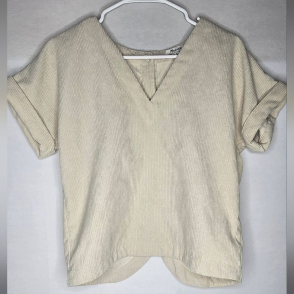Madewell Corduroy Shirt Size XS V-Neck Top Beige Button Back